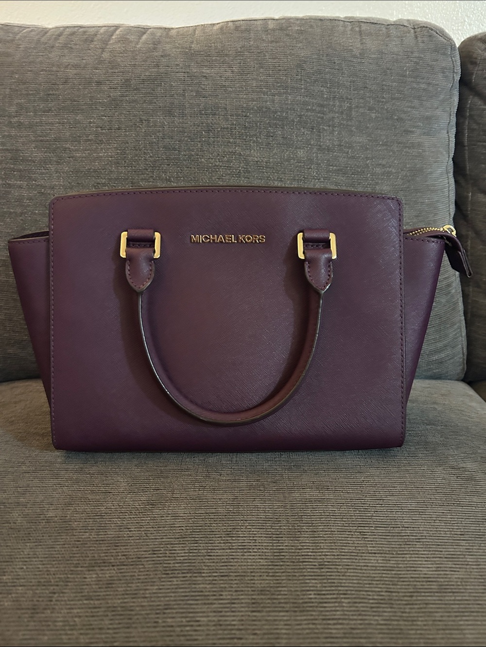 Michael Kors Deep Plum Saffiano Satchel with Gold Hardware